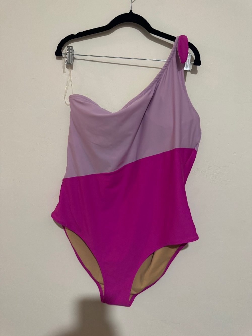 Old Navy One-Shoulder One-Piece Swimsuit XXL Pink Purple Colorblock Bow Strap
